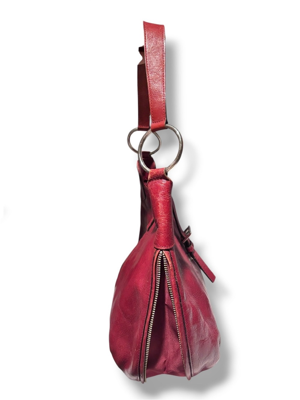 WILSONS LEATHER Red Hobo Shoulder Bag Expandable Bottom Snap Closure VINTAGE - Picture 7 of 14